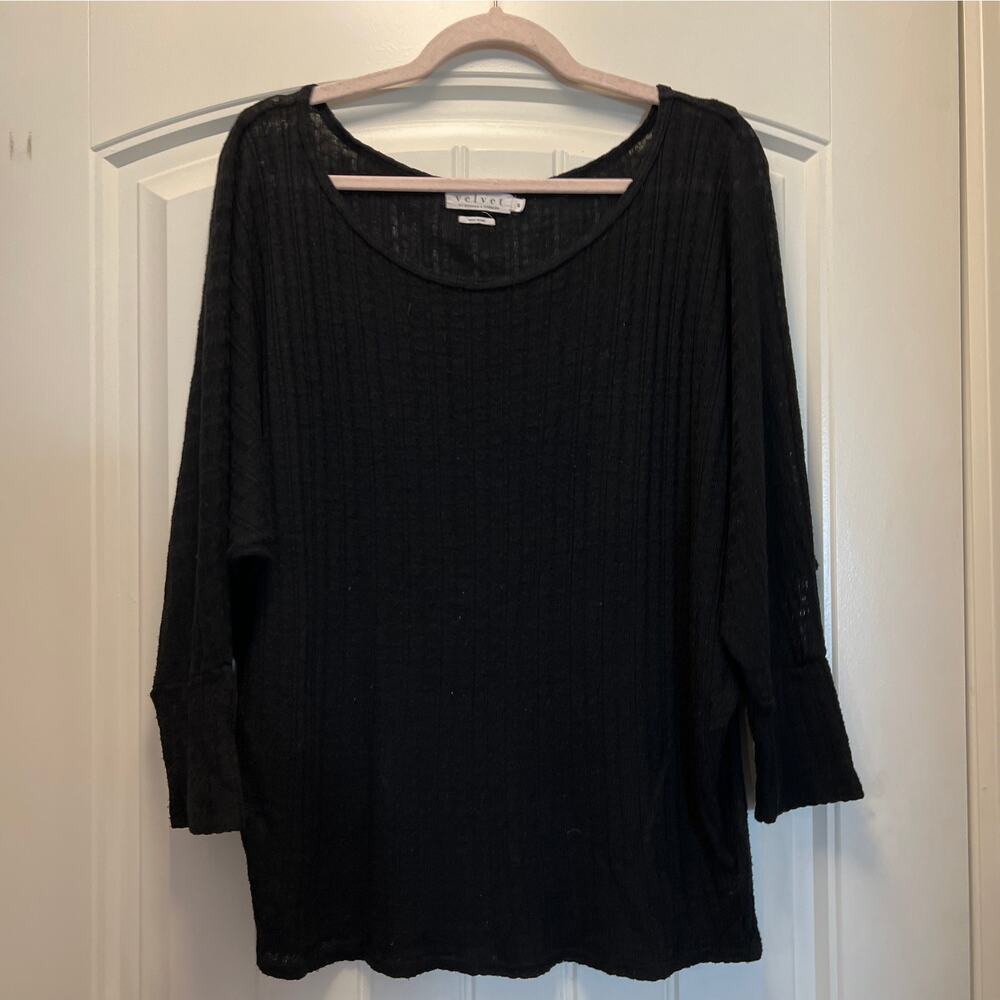 Velvet by Graham & Spencer Women’s Cozy Rip Knit Dolman Sleeve‎ Top Size S Black